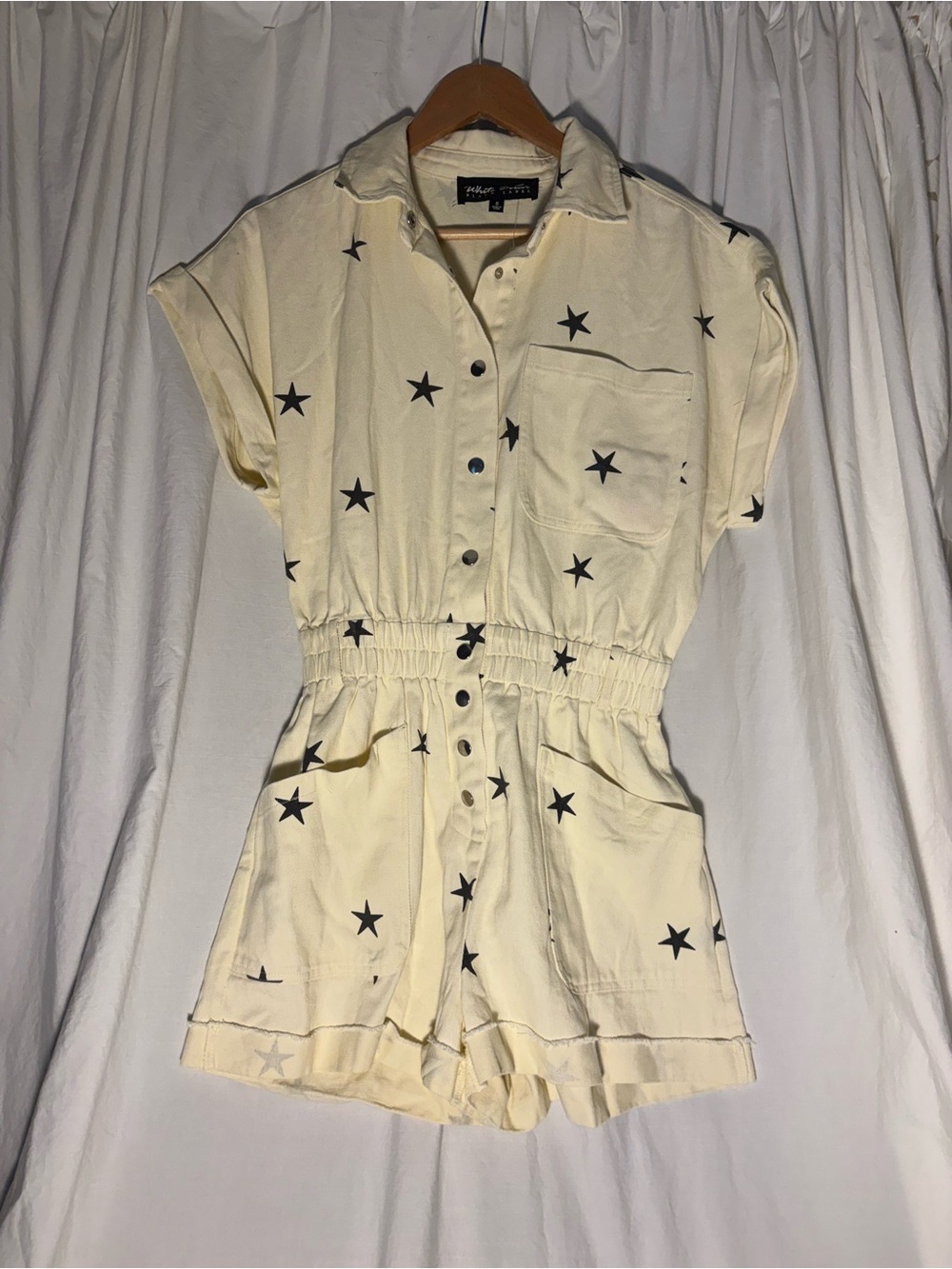 White House Black Market Cream Star Print Short Romper